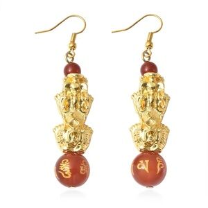 Feng Shui Red Agate Beaded Pi Xiu Earrings